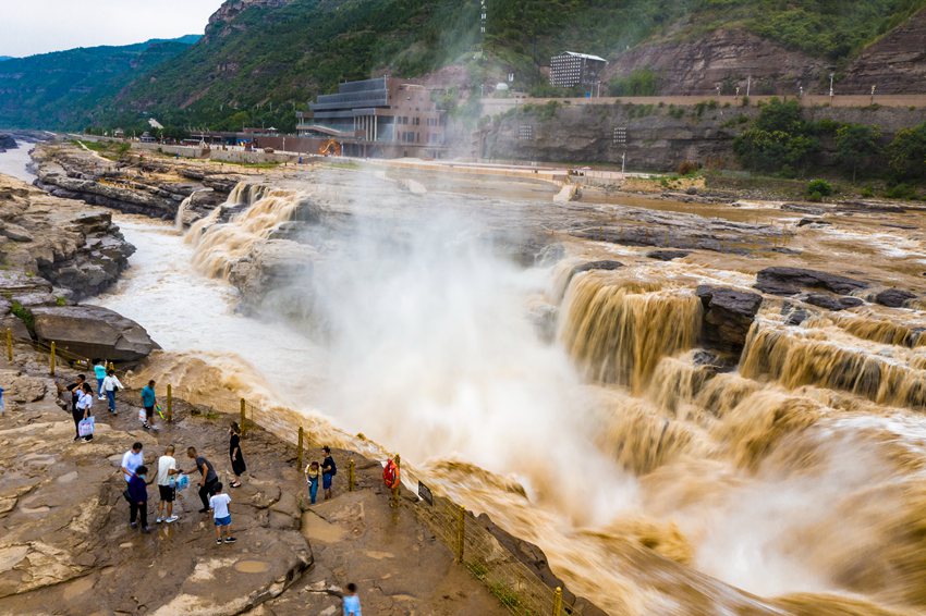 陜西壺口瀑布現(xiàn)“金瀑飛流”奇觀。黃河壺口瀑布旅游區(qū)供圖